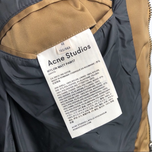 Acne Studios Men Mylon Matt Satin Bomber Jacket MA-1 Zip Up Brown Tan Size 48 - Picture 10 of 11